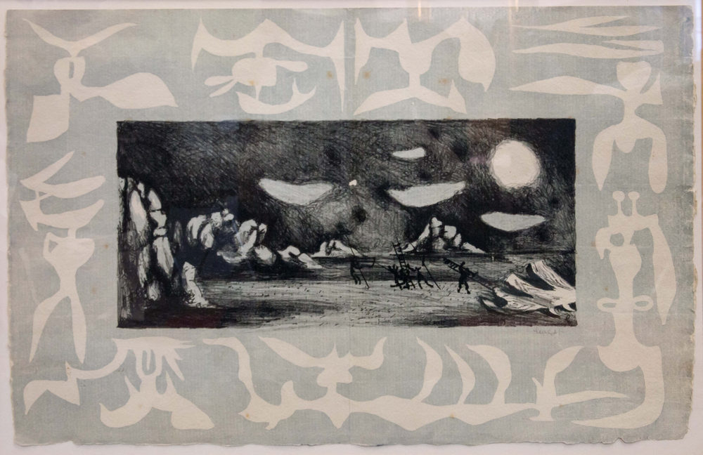Jean Lurcat (1892-1966), Surrealist moon landing, lithograph, 1952, signed in pencil, 32cm x 51cm,