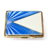An Art Deco silver and enamelled cigarette case, blue and cream guilloche enamel triangles,