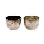 Barry Thomas, two Modernist silver tumblers or tots, one with gilt interior, Birmingham 2000,