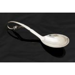 Georg Jensen, a Danish silver pattern 21 preserve spoon, designed circa 1920, blossom variation, 13.