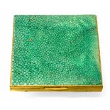 A 1940s shagreen compact, Le Rage, gilt metal, square form, 7.