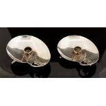 A pair of Danish Modernist silver plated candlesticks of asymmetric fruit and leaf design,