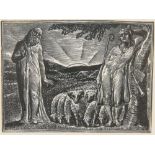 20th Century School, Shepherdess with flock and religious figure, etching, trial impression 7 of 76,