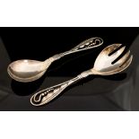 Georg Jensen, a pair of Danish silver salad servers, comprising fork and spoon, pattern 42,