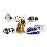 Four Royal Crown Derby Members packs, comprising: Owlet, Bank Vole,