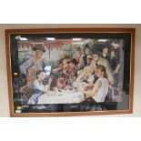 A framed print entitled Luncheon of the Party Boat, the original painted by George Bungarda,