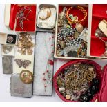A bag of costume jewellery including white and yellow metal and paste items, 925,