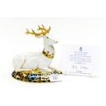 Royal Crown Derby White Hart Heraldic Stag, limited edition 1192/2000, with certificate,