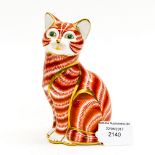 A Royal Crown Derby paperweight 'Cat' with gilt highlights,