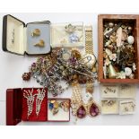 A selection of costume jewellery, earrings comprising of glass drops, ceramic flower studs,