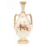 A Royal Worcester blush ivory two handled baluster shaped vase,