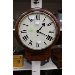 A 19th Century Railway mahogany wall clock, having a white enamelled dial, black Roman numerals,