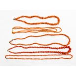 Victorian, Edwardian and 1950's coral necklaces (five strands) to include graduated beads,