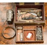 A leather jewellery box containing assorted silver items weighing approx 4.