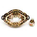 A Royal Crown Derby lozenge shape raised dish with handles,