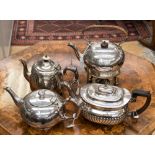 A spirit kettle and stand EPBM teapot, a Walker & Hall teapot,