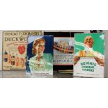 Three 1930s / 1940s enamel drink advertising signs and two cardboard adverts