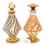 Two 19th Century porcelain scent bottles, angled baluster form with Wrythen fluting,