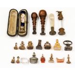 A collection of twenty various seals of gilt metal, agate,