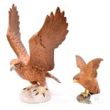 Large Beswick Golden Eagle and small Crown Derby Golden Eagle circa 1930