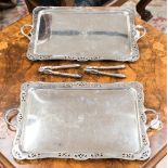 A pair of EPNS trays with heraldry 'invictus maneo' and a boxed pair of nut crackers