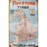 Firestone tyres enamel sign 1950s/60s, depicting map of England and Wales,