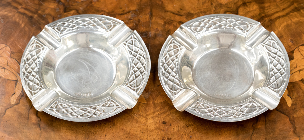 Pair of Dublin silver 1967 ashtrays, maker Jewellery and Metal Manufacturing Co Ltd, approx 4.
