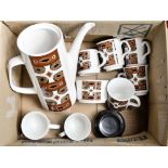 An early 1960s J G Meakin studio coffee set, including coffee pot, milk, sugar,