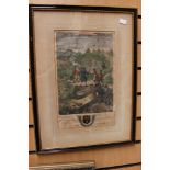 A pair of 18th Century coloured original etchings by Richard Blome - presentation pieces entitled