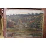 A 19th century school, of a house in landscape, oil on board, signed lower right, unframed,