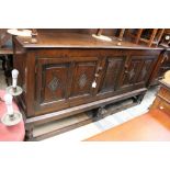 A 17th Century style oak dresser base of pegged mortise and tenon construction,