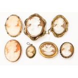 Pinchbeck and white metal framed cameos 19th and 20th century brooches and pendants (7)