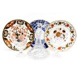 Three Royal Crown Derby dinner plates, comprising Mikado,