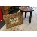 Carved oak picture frame and stool