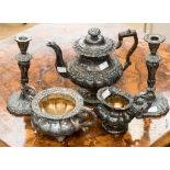 A Victorian silver plated three piece tea service, comprising teapot,