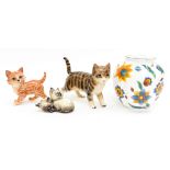 Coopercraft Tabby cat, Beswick pair of Siamese kittens and Beswick ginger kitten,