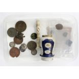A bag of coins including a 1797 penny, William III sixpence,