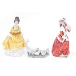 Royal Doulton figurines 'Christmas Morn' HN 1992 and 'Coralie' HN 2307 and a Lladro figure group of