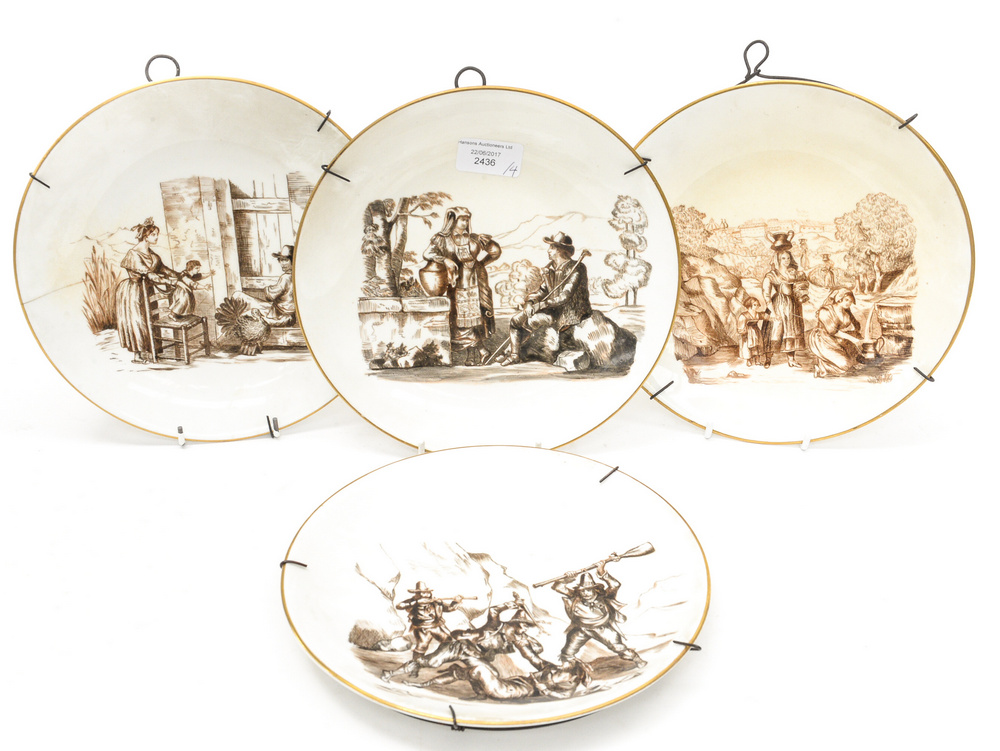 Four hand painted plates, 19th century,