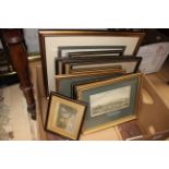 A collection of framed and glazed etchings and lithographs, topographical scenes inc.