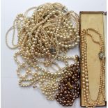 A collection of faux pearl necklaces to include Lotus and Ciro, including single and multi rows,