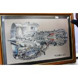 A framed print of a Rolls Royce V2500-AS, Aero engine,