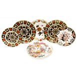 Royal Crown Derby plates including Imari 1128 dinner plates and side plate, Avesbury,