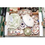 A collection of Masons ironstone ceramics, including 'Fruit Basket' tureen, Mandalay vases, plates,