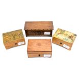 Four table top miniature musical boxes,