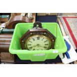 An oak cased Postman's clock with Roman numerals in hexagon case with mother of pearl inlay