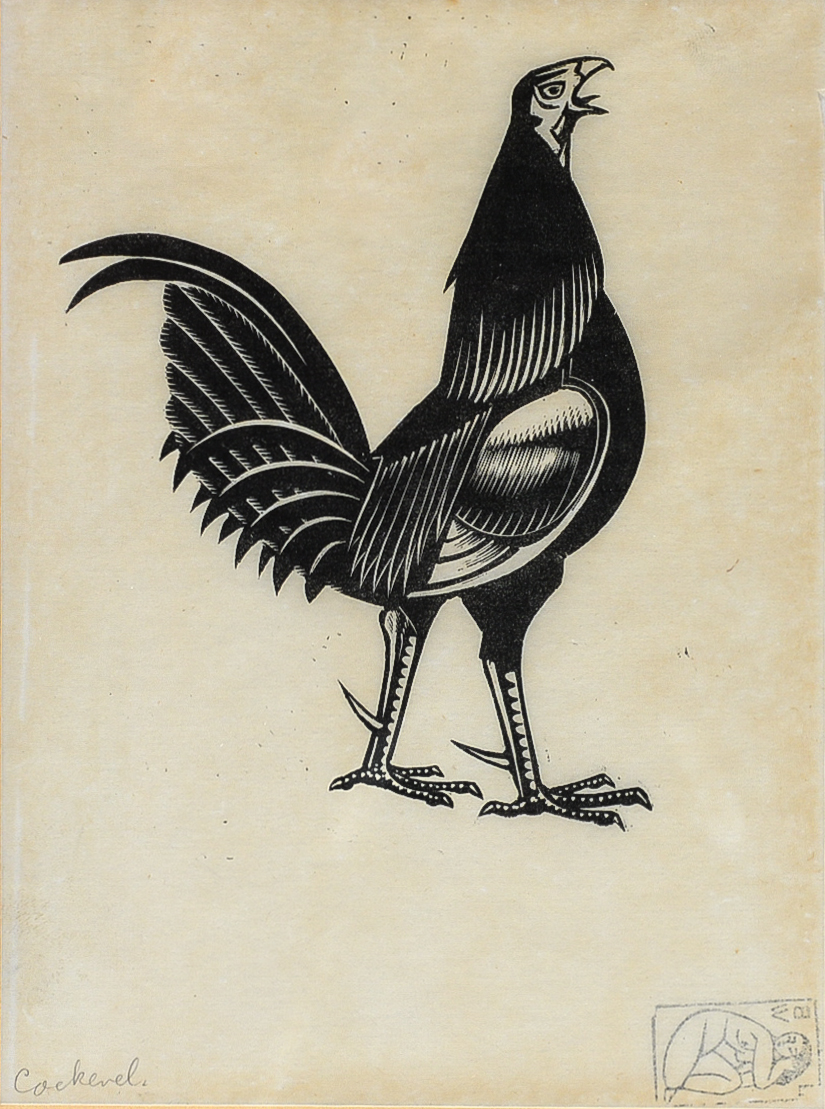 John Buckland-Wright (1897-1954), 'Cockerel', woodcut. Artist's stamp/initials lower-right.