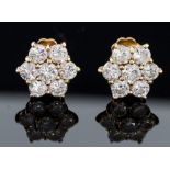 A pair of diamond flower head cluster 18ct yellow gold stud earrings,