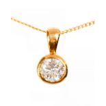 A diamond solitaire 18ct yellow gold pendant and chain,