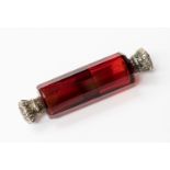 A 19th Century ruby glass double ended scent bottle,